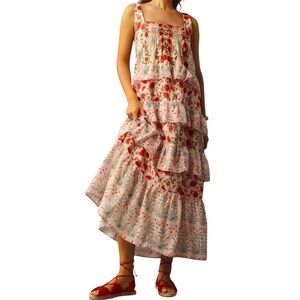 By Anthropologie / Sleeveless Square Neck Tiered Maxi Dress